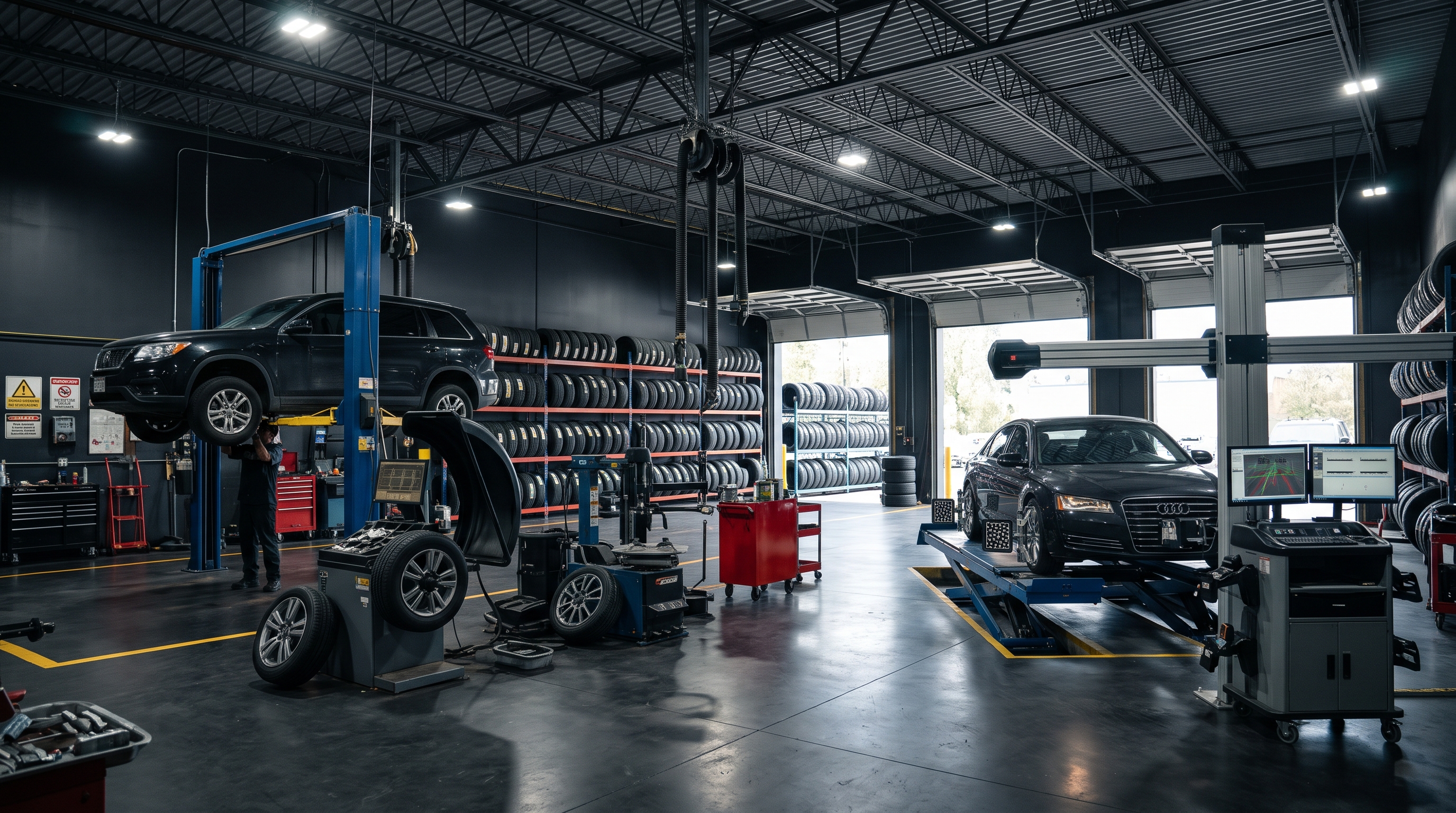 Auto Millennium service bay set up for wheel and tire servicing